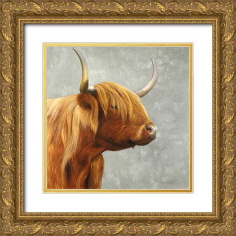 Beautiful Higland Cattle Gold Ornate Wood Framed Art Print with Double Matting by Atelier B Art Studio