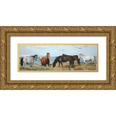 Herd of Wild Horses Gold Ornate Wood Framed Art Print with Double Matting by Atelier B Art Studio