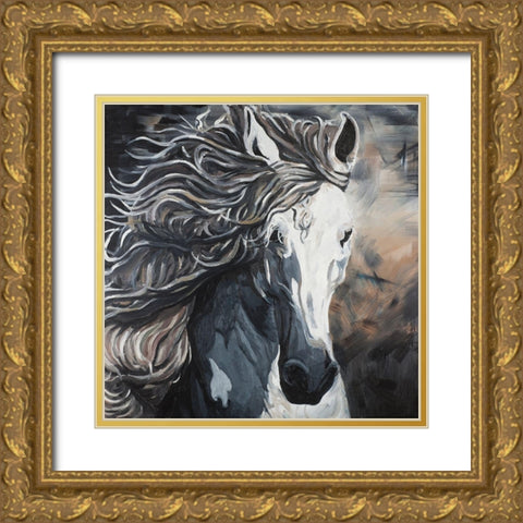 Front Wild Horse Gold Ornate Wood Framed Art Print with Double Matting by Atelier B Art Studio
