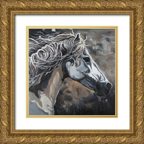 Side Wild Horse Gold Ornate Wood Framed Art Print with Double Matting by Atelier B Art Studio