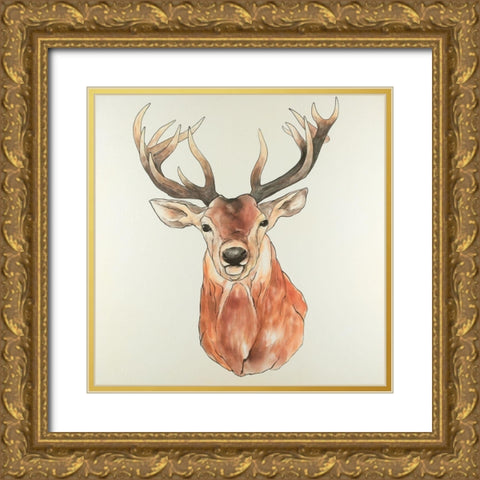 Front Deer Portrait Gold Ornate Wood Framed Art Print with Double Matting by Atelier B Art Studio