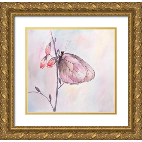Watercolor Butterfly Gold Ornate Wood Framed Art Print with Double Matting by Atelier B Art Studio