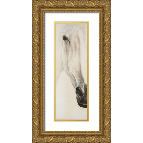 Half Portrait of a Peaceful Horse Gold Ornate Wood Framed Art Print with Double Matting by Atelier B Art Studio