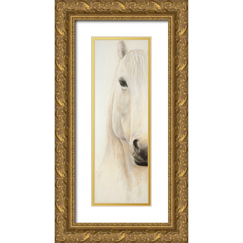 Half Portrait of a Smiling Horse Gold Ornate Wood Framed Art Print with Double Matting by Atelier B Art Studio