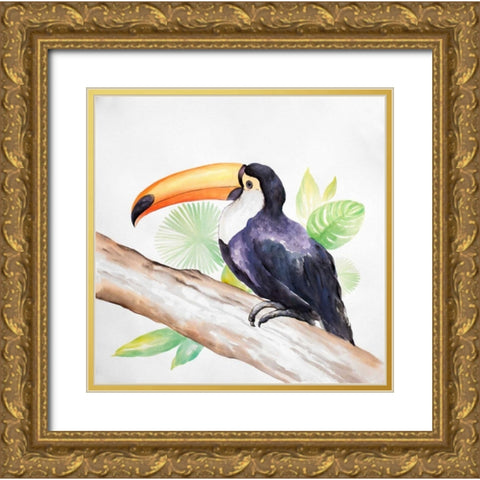 Tropical Bird Gold Ornate Wood Framed Art Print with Double Matting by Atelier B Art Studio