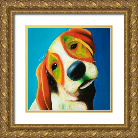 COLORFUL BEAGLE DOG Gold Ornate Wood Framed Art Print with Double Matting by Atelier B Art Studio