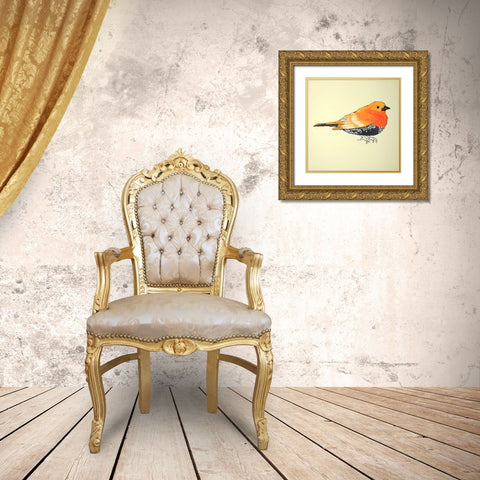 LITTLE ORANGE BIRD ILLUSTRATION Gold Ornate Wood Framed Art Print with Double Matting by Atelier B Art Studio