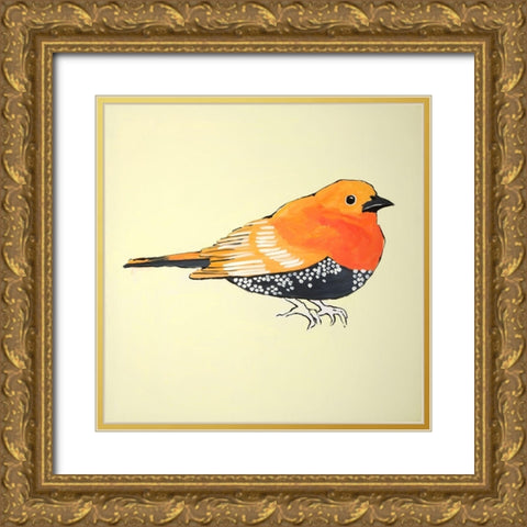 LITTLE ORANGE BIRD ILLUSTRATION Gold Ornate Wood Framed Art Print with Double Matting by Atelier B Art Studio