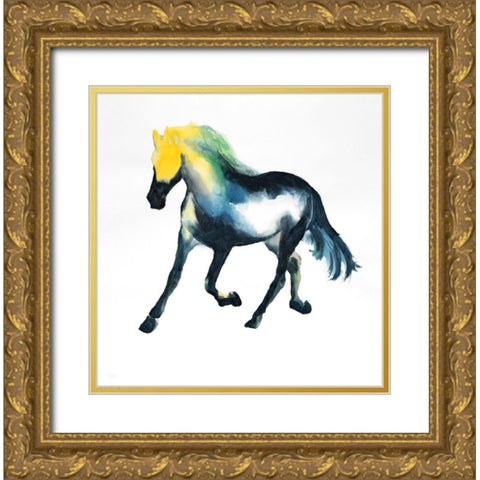 Galloping Colorful Horse Gold Ornate Wood Framed Art Print with Double Matting by Atelier B Art Studio