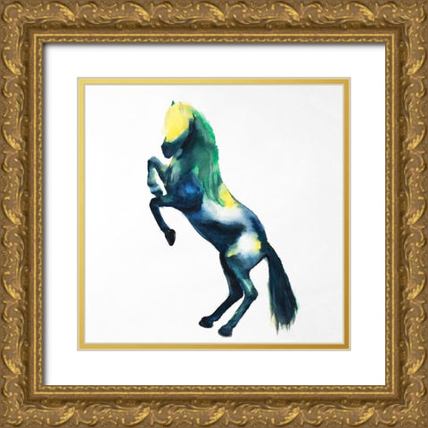 Greeting Colorful Horse Gold Ornate Wood Framed Art Print with Double Matting by Atelier B Art Studio