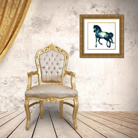 Calm Colorful Horse Gold Ornate Wood Framed Art Print with Double Matting by Atelier B Art Studio