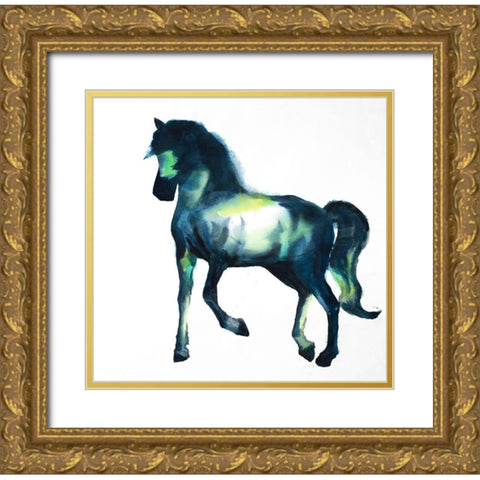 Calm Colorful Horse Gold Ornate Wood Framed Art Print with Double Matting by Atelier B Art Studio
