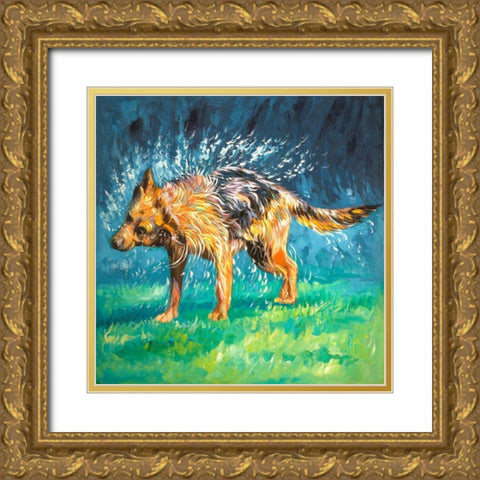 SPIN-DRY WET GERMAN SHEPHERD Gold Ornate Wood Framed Art Print with Double Matting by Atelier B Art Studio