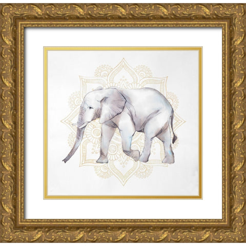 ELEPHANT ON MANDALAS Gold Ornate Wood Framed Art Print with Double Matting by Atelier B Art Studio
