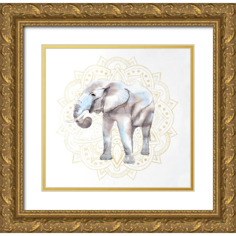 ELEPHANT ON MANDALAS PATERN Gold Ornate Wood Framed Art Print with Double Matting by Atelier B Art Studio