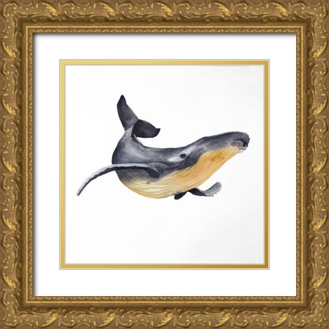 BLUE WHALE Gold Ornate Wood Framed Art Print with Double Matting by Atelier B Art Studio