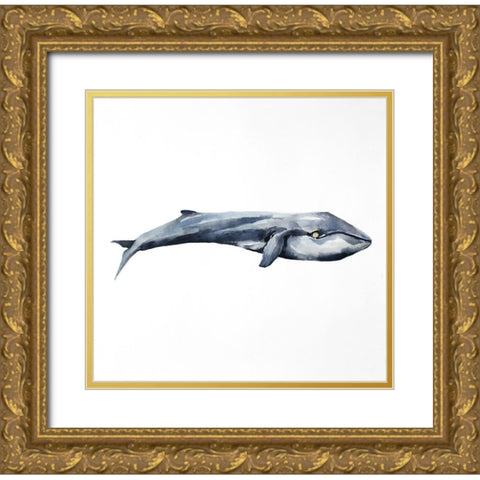 WATERCOLOR WHALE Gold Ornate Wood Framed Art Print with Double Matting by Atelier B Art Studio