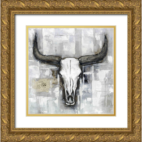 BULL SKULL ON AN INDUSTRIAL BACKGROUND Gold Ornate Wood Framed Art Print with Double Matting by Atelier B Art Studio