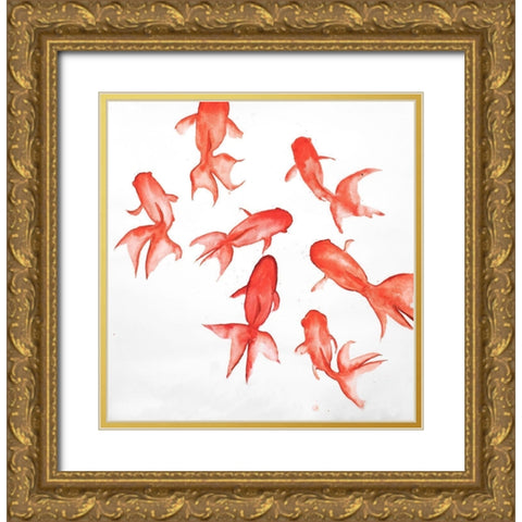 RED FISHES Gold Ornate Wood Framed Art Print with Double Matting by Atelier B Art Studio