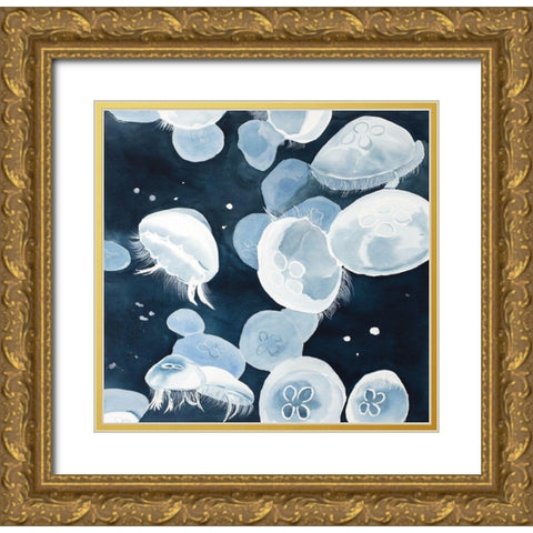 Aurelia Aurita Jellyfishes Gold Ornate Wood Framed Art Print with Double Matting by Atelier B Art Studio