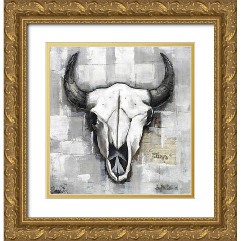 INDUSTRIAL STYLE BULL SKULL Gold Ornate Wood Framed Art Print with Double Matting by Atelier B Art Studio