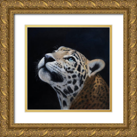 REALISTIC LEOPARD FACE Gold Ornate Wood Framed Art Print with Double Matting by Atelier B Art Studio