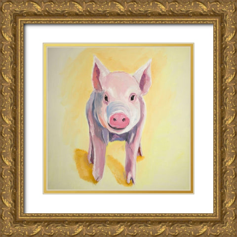 SOLITARY PIG Gold Ornate Wood Framed Art Print with Double Matting by Atelier B Art Studio