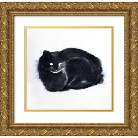 CLOUDY WATERCOLOR CAT Gold Ornate Wood Framed Art Print with Double Matting by Atelier B Art Studio