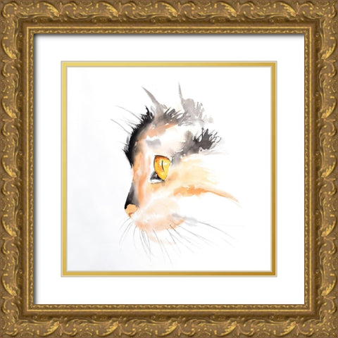 WATERCOLOR CAT FACE PROFILE Gold Ornate Wood Framed Art Print with Double Matting by Atelier B Art Studio