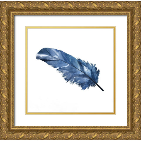 BLUE FEATHER Gold Ornate Wood Framed Art Print with Double Matting by Atelier B Art Studio