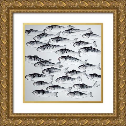 GRAY SCHOOL OF FISH Gold Ornate Wood Framed Art Print with Double Matting by Atelier B Art Studio
