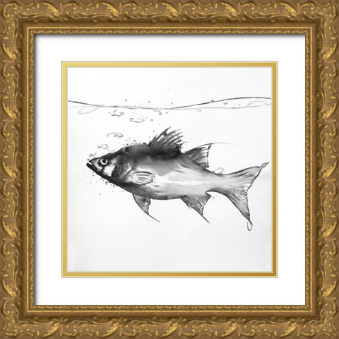 SWIMMING FISH Gold Ornate Wood Framed Art Print with Double Matting by Atelier B Art Studio