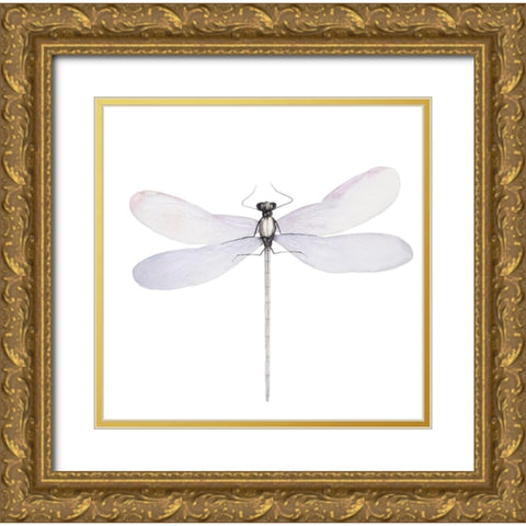 DELICATE DRAGONFLY Gold Ornate Wood Framed Art Print with Double Matting by Atelier B Art Studio