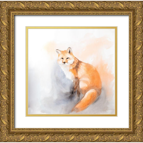 WATERCOLOR FOX Gold Ornate Wood Framed Art Print with Double Matting by Atelier B Art Studio
