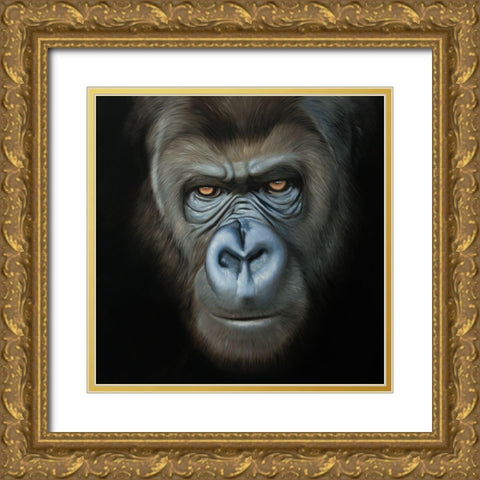 GORILLA FACE Gold Ornate Wood Framed Art Print with Double Matting by Atelier B Art Studio