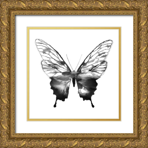 BLACK BUTTERFLY SKETCH Gold Ornate Wood Framed Art Print with Double Matting by Atelier B Art Studio