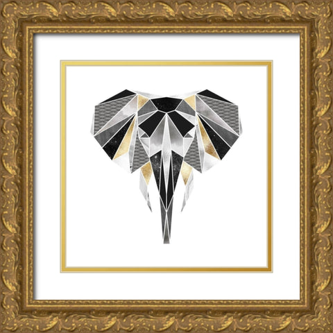 GEOMETRIC ELEPHANT Gold Ornate Wood Framed Art Print with Double Matting by Atelier B Art Studio