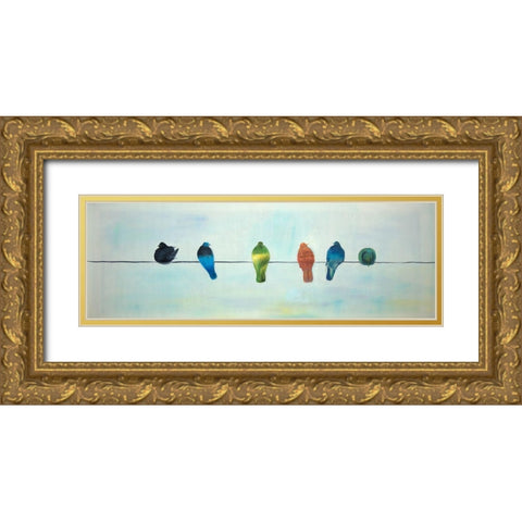PERCHED ABSTRACT BIRDS Gold Ornate Wood Framed Art Print with Double Matting by Atelier B Art Studio