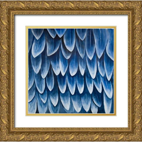 PLUMAGE BLUE Gold Ornate Wood Framed Art Print with Double Matting by Atelier B Art Studio