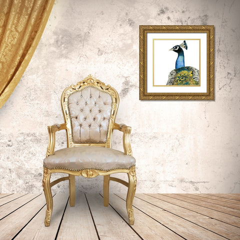 WATERCOLOR PEACOCK Gold Ornate Wood Framed Art Print with Double Matting by Atelier B Art Studio
