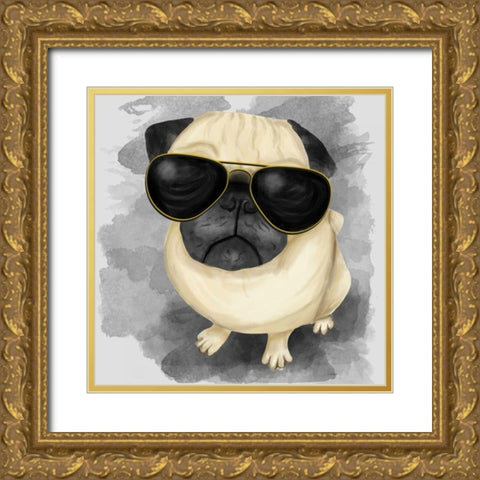 Pug with Sunglasses Gold Ornate Wood Framed Art Print with Double Matting by Atelier B Art Studio