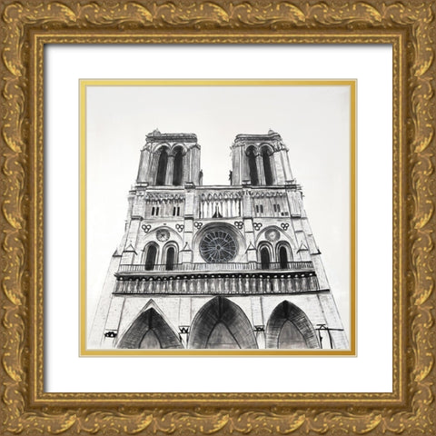 NOTRE-DAME DE PARIS CATHEDRAL Gold Ornate Wood Framed Art Print with Double Matting by Atelier B Art Studio