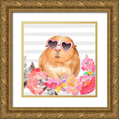 GUINEA PIG WITH GLASSES Gold Ornate Wood Framed Art Print with Double Matting by Atelier B Art Studio