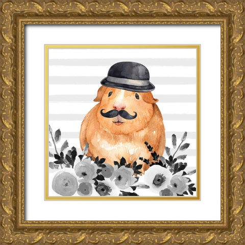 GUINEA PIG DETECTIVE Gold Ornate Wood Framed Art Print with Double Matting by Atelier B Art Studio