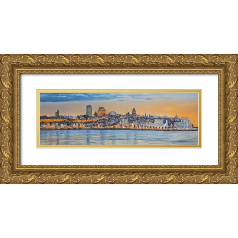 Skyline of Quebec City Gold Ornate Wood Framed Art Print with Double Matting by Atelier B Art Studio