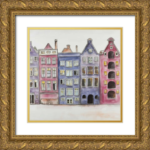 Old Historic Houses Amsterdam Gold Ornate Wood Framed Art Print with Double Matting by Atelier B Art Studio