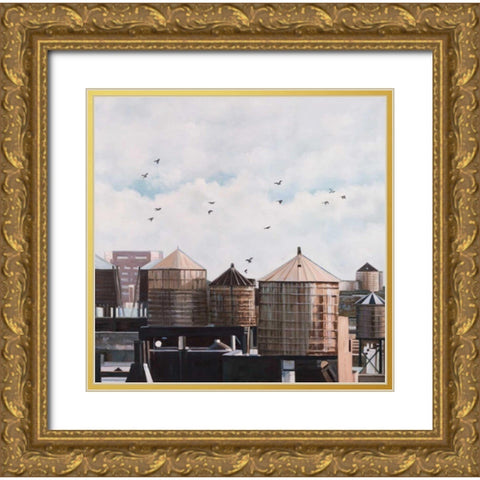 Water Towers Gold Ornate Wood Framed Art Print with Double Matting by Atelier B Art Studio