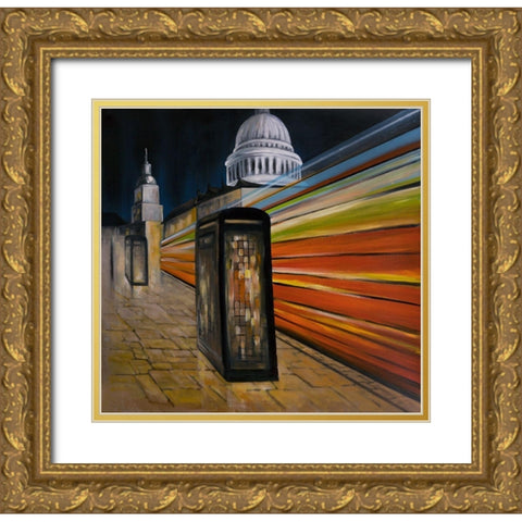 FAST LONDON BUS  Gold Ornate Wood Framed Art Print with Double Matting by Atelier B Art Studio