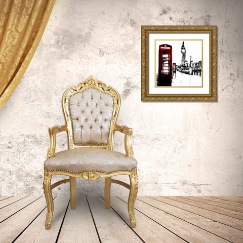 Telephone Box and Big Ben of London Gold Ornate Wood Framed Art Print with Double Matting by Atelier B Art Studio