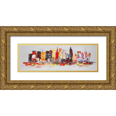 CITY IN BRIGHT COLORS Gold Ornate Wood Framed Art Print with Double Matting by Atelier B Art Studio